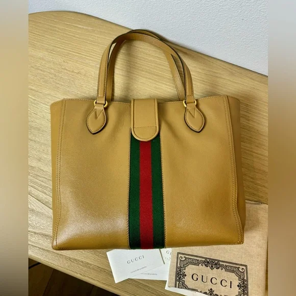 SOLD-GUCCI Dahlia Marmont Sherry line Medium Dahlia tote Beige/Tan - Picture 15 of 16